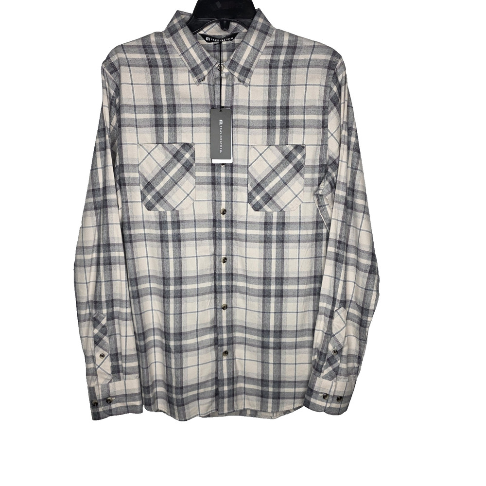 Travis Mathew Mens Size S Gray Plaid Cloud Flannel Button Down Shirt